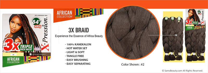 X-pression Xpression Expression 100% Kanekalon 3X Braiding Hair